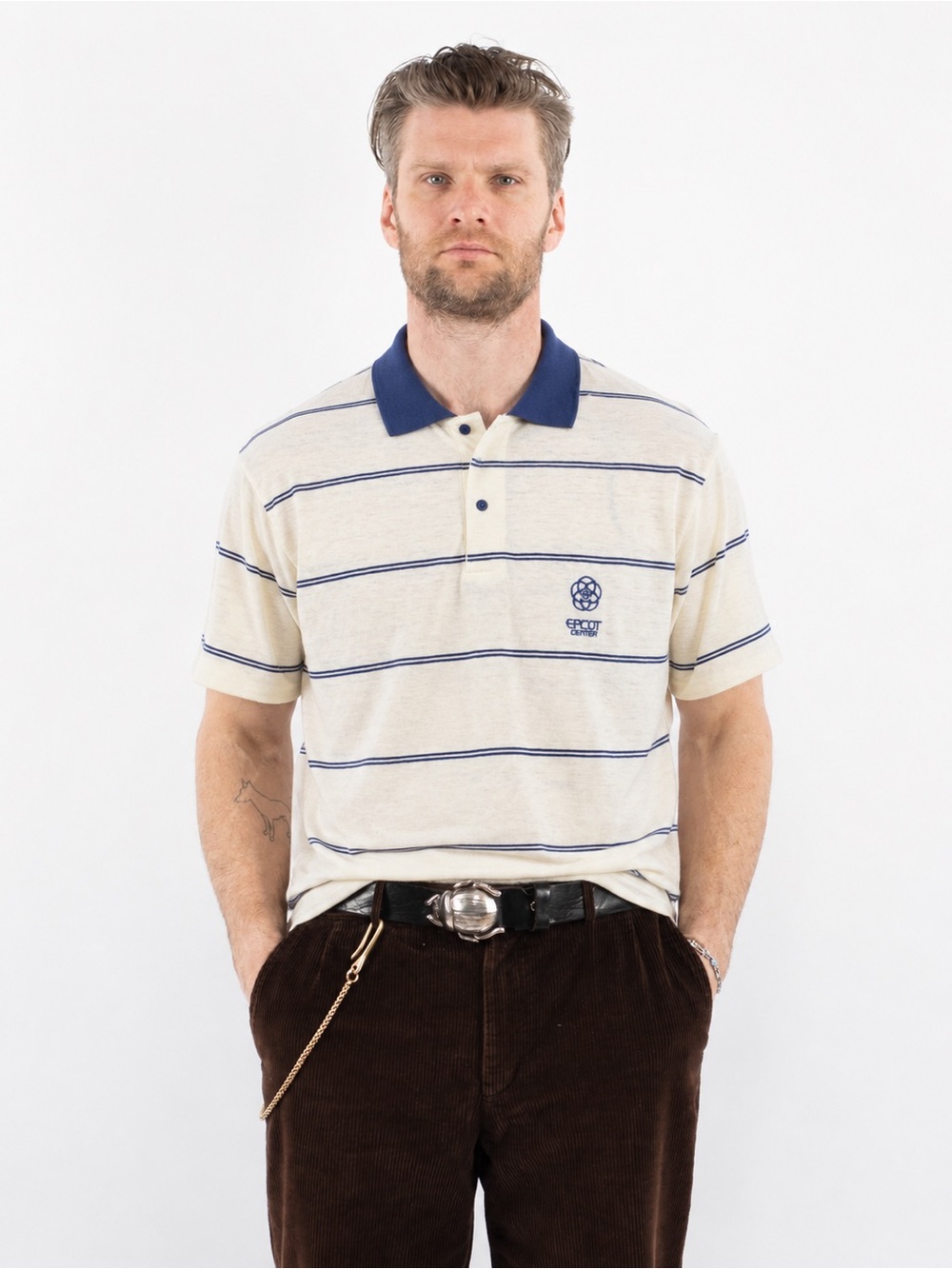 Vintage EPCOT Center Striped Polo Shirt Soft Retro Disney XL Mens 654